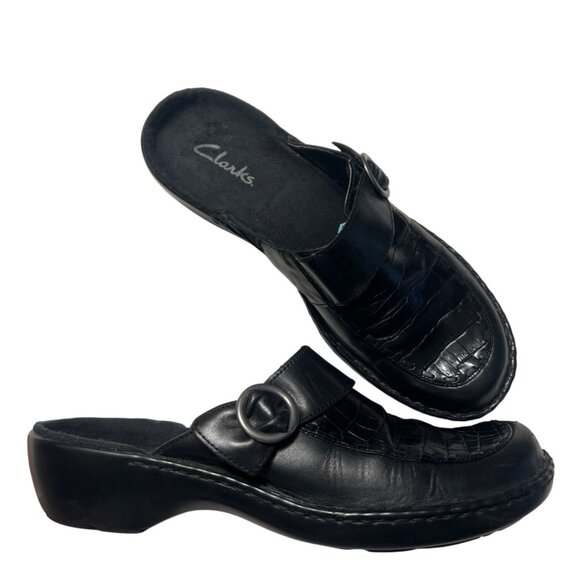 Clarks Womens Black Leather Slip-On Mules 8 - Picture 2 of 11
